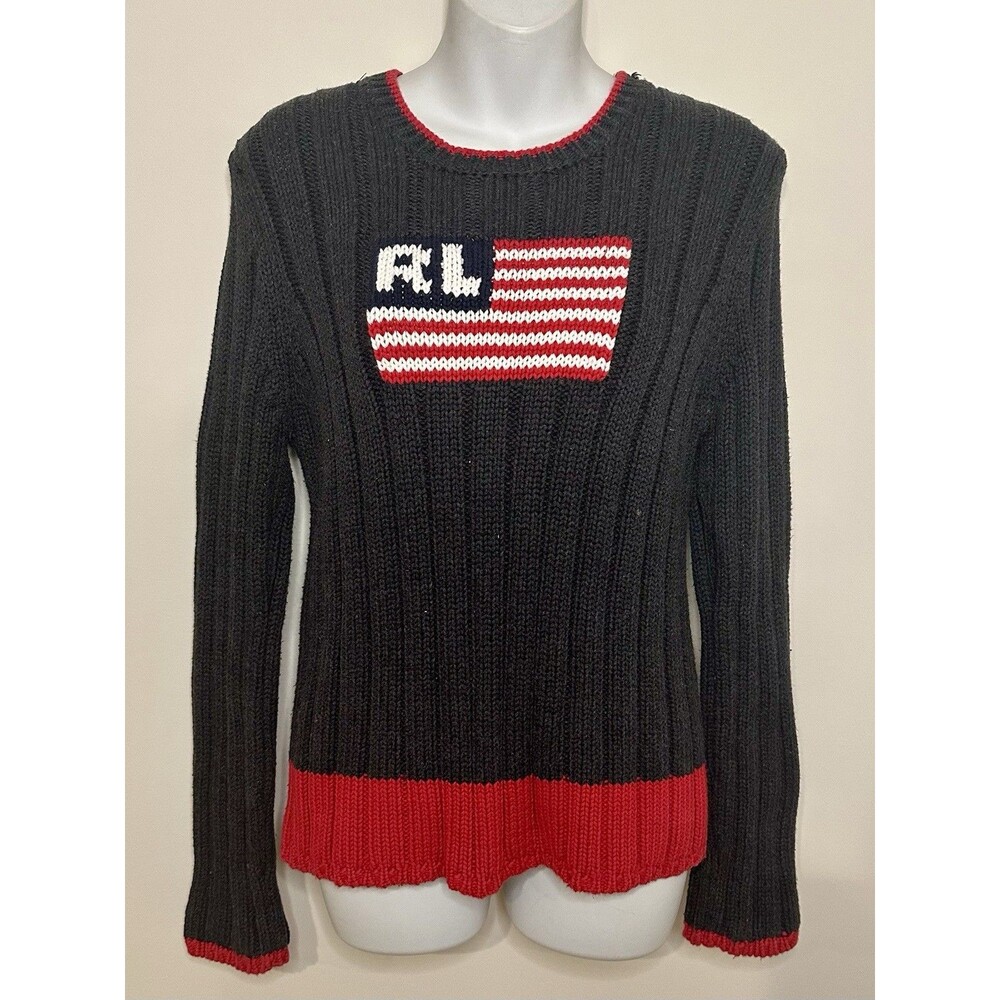 Polo Ralph Lauren VINTAGE 100% Cotton American Flag Sweater Size L Large EUC